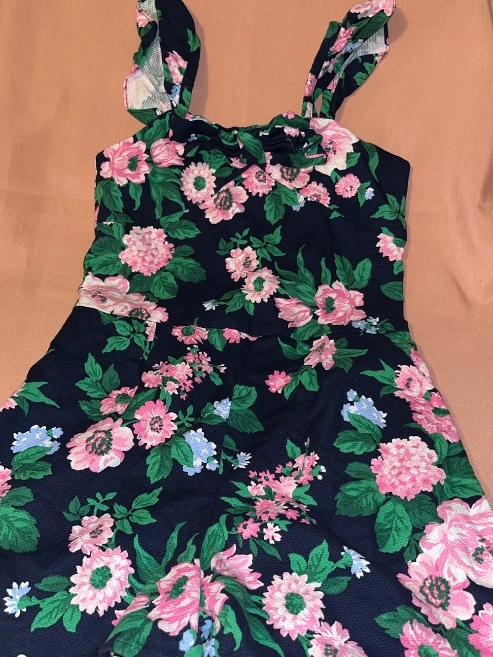 Janie and Jack Navy Floral Girls' Romper with Pink Flowers